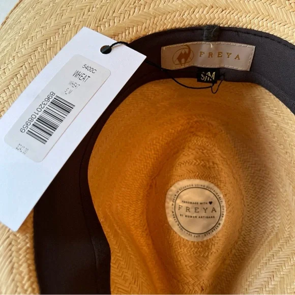 Freya S/M Women's Beige Straw Wheat Wide Brim Sun Hat 💖NWT - Picture 6 of 10